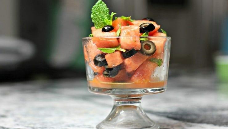 Ensalada de Sandía, Menta y Aceitunas